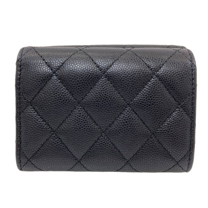 CHANEL COCO Mark Matelasse GoldHardware Bifold Wallet with Coin Pocket Grained Calfskin Skin Ladies [Used]