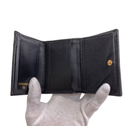 CHANEL COCO Mark Matelasse GoldHardware Bifold Wallet with Coin Pocket Grained Calfskin Skin Ladies [Used]