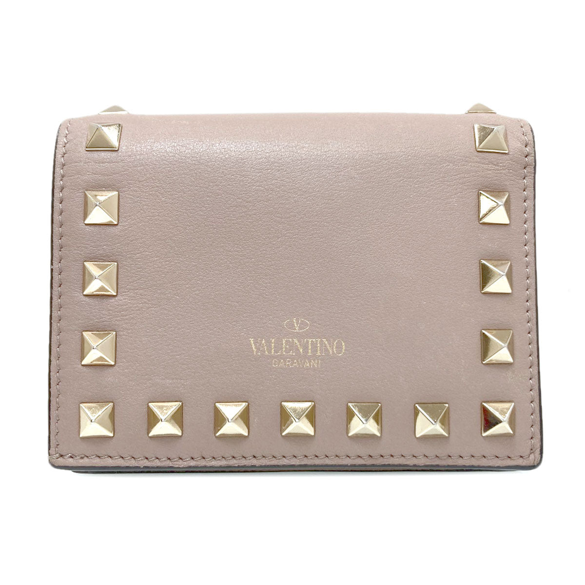 VALENTINO Rock studs Bifold Wallet with Coin Pocket Leather Ladies [Used]