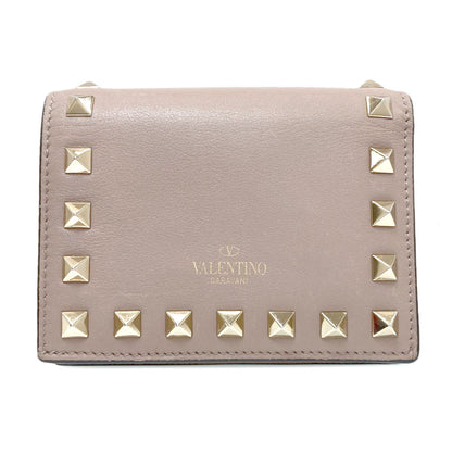 VALENTINO Rock studs Bifold Wallet with Coin Pocket Leather Ladies [Used]