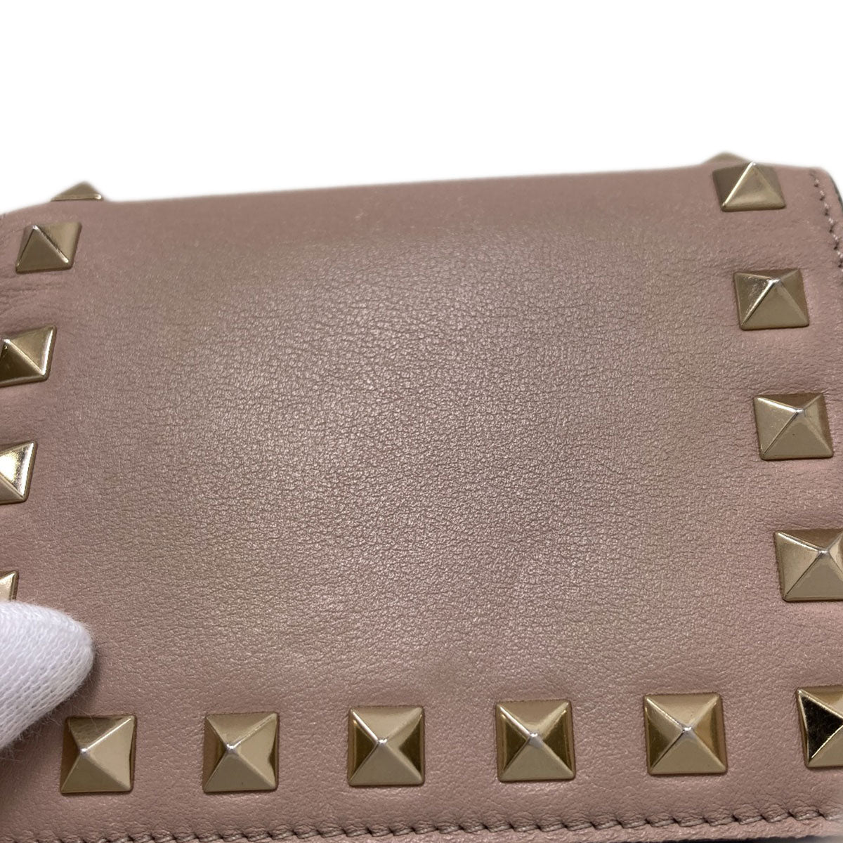 VALENTINO Rock studs Bifold Wallet with Coin Pocket Leather Ladies [Used]