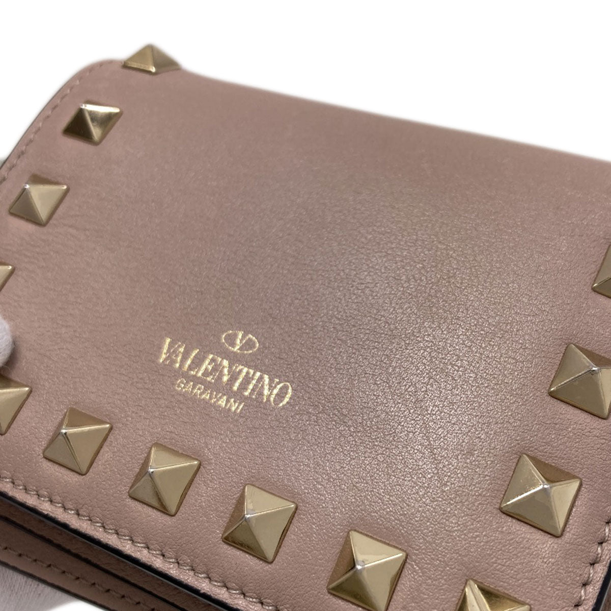 VALENTINO Rock studs Bifold Wallet with Coin Pocket Leather Ladies [Used]