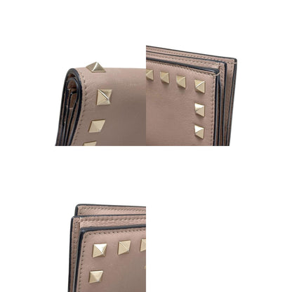 VALENTINO Rock studs Bifold Wallet with Coin Pocket Leather Ladies [Used]