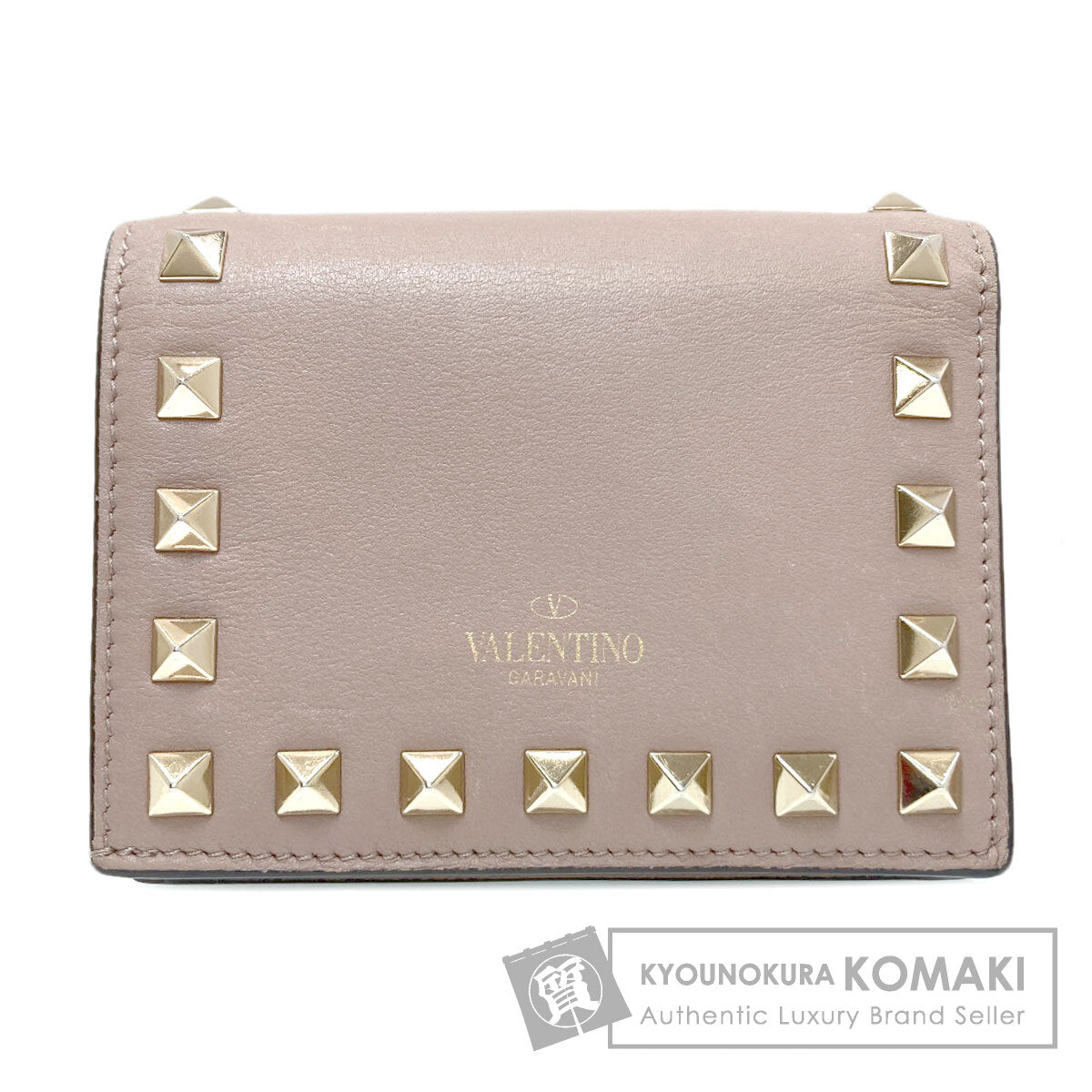 VALENTINO Rock studs Bifold Wallet with Coin Pocket Leather Ladies [Used]