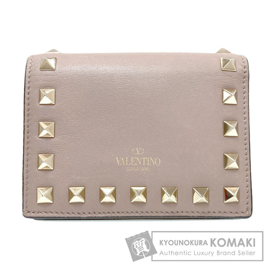 VALENTINO Rock studs Bifold Wallet with Coin Pocket Leather Ladies [Used]