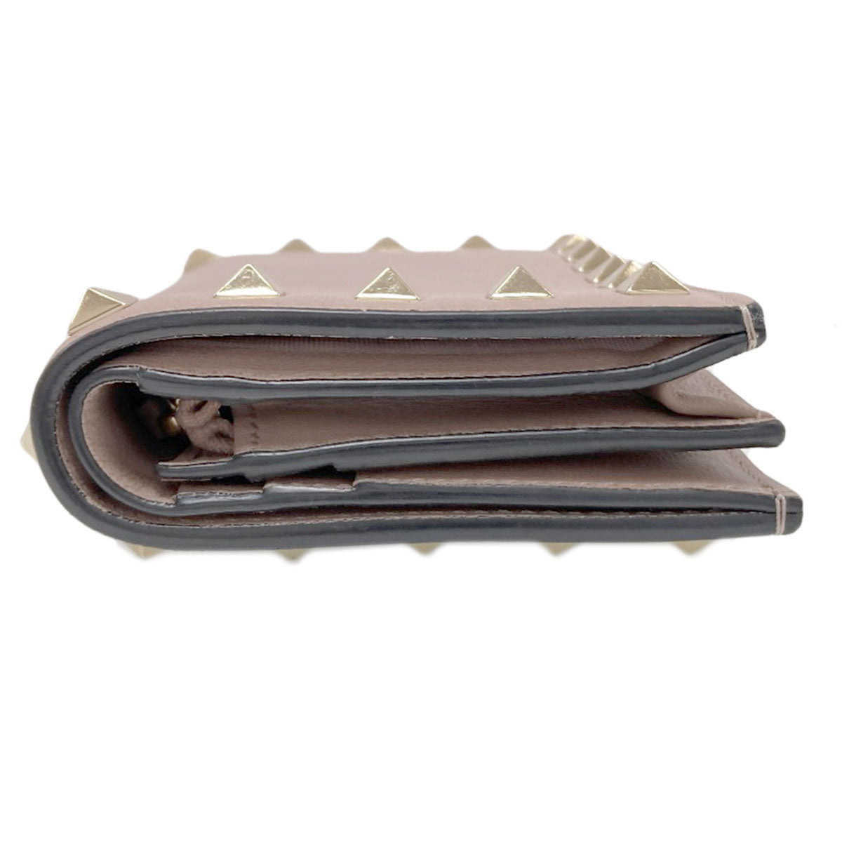 VALENTINO Rock studs Bifold Wallet with Coin Pocket Leather Ladies [Used]