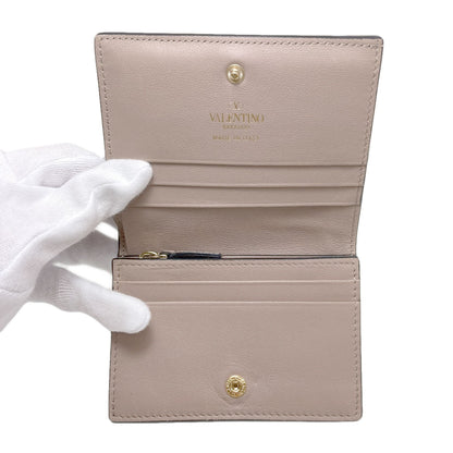 VALENTINO Rock studs Bifold Wallet with Coin Pocket Leather Ladies [Used]