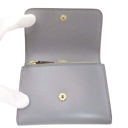 CARTIER Double C de Cartier Compact Wallet Bifold Wallet with Coin Pocket Leather Ladies [Used]