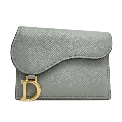 CHRISTIAN DIOR Saddle Lotus Bifold Wallet with Coin Pocket Leather Ladies [Used]