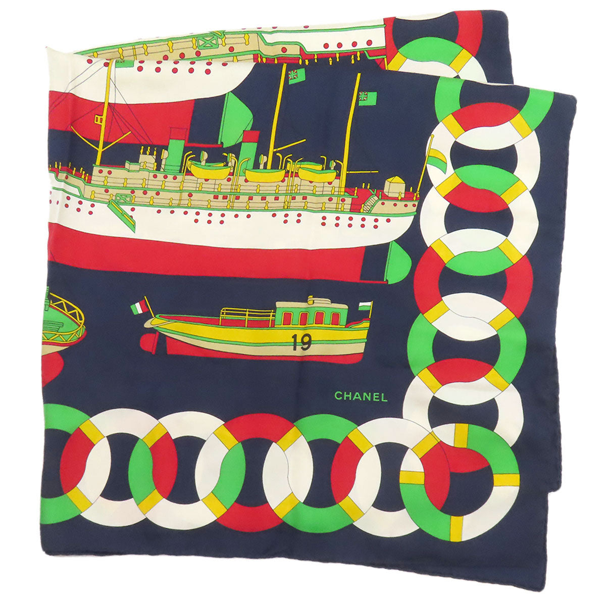 CHANEL Boat motif Scarf Silk Ladies [Used]