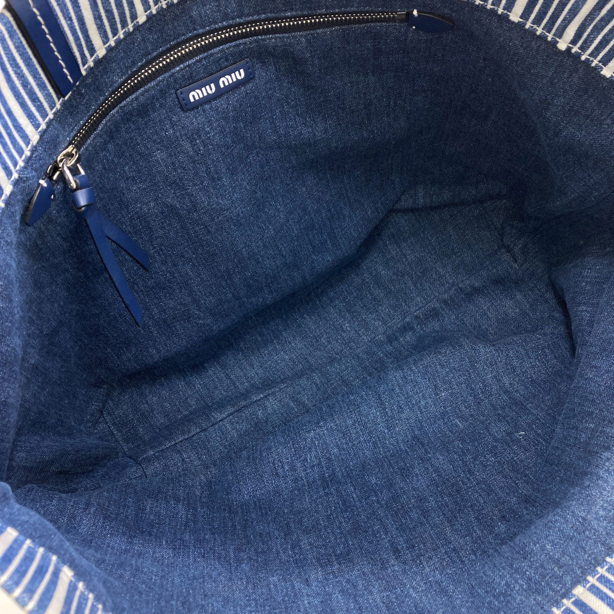 MIUMIU Stripe Tote Bag Denim Ladies [Used]