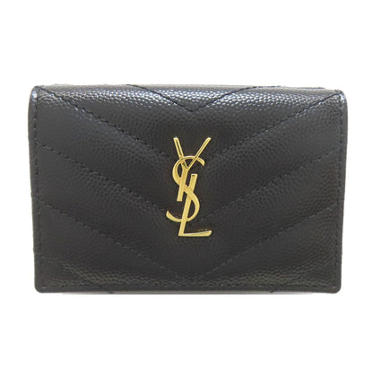 YVES SAINT LAURENT V stitch Cassandra Tri-fold wallet (with Coin Pocket) Calf Ladies [Used]