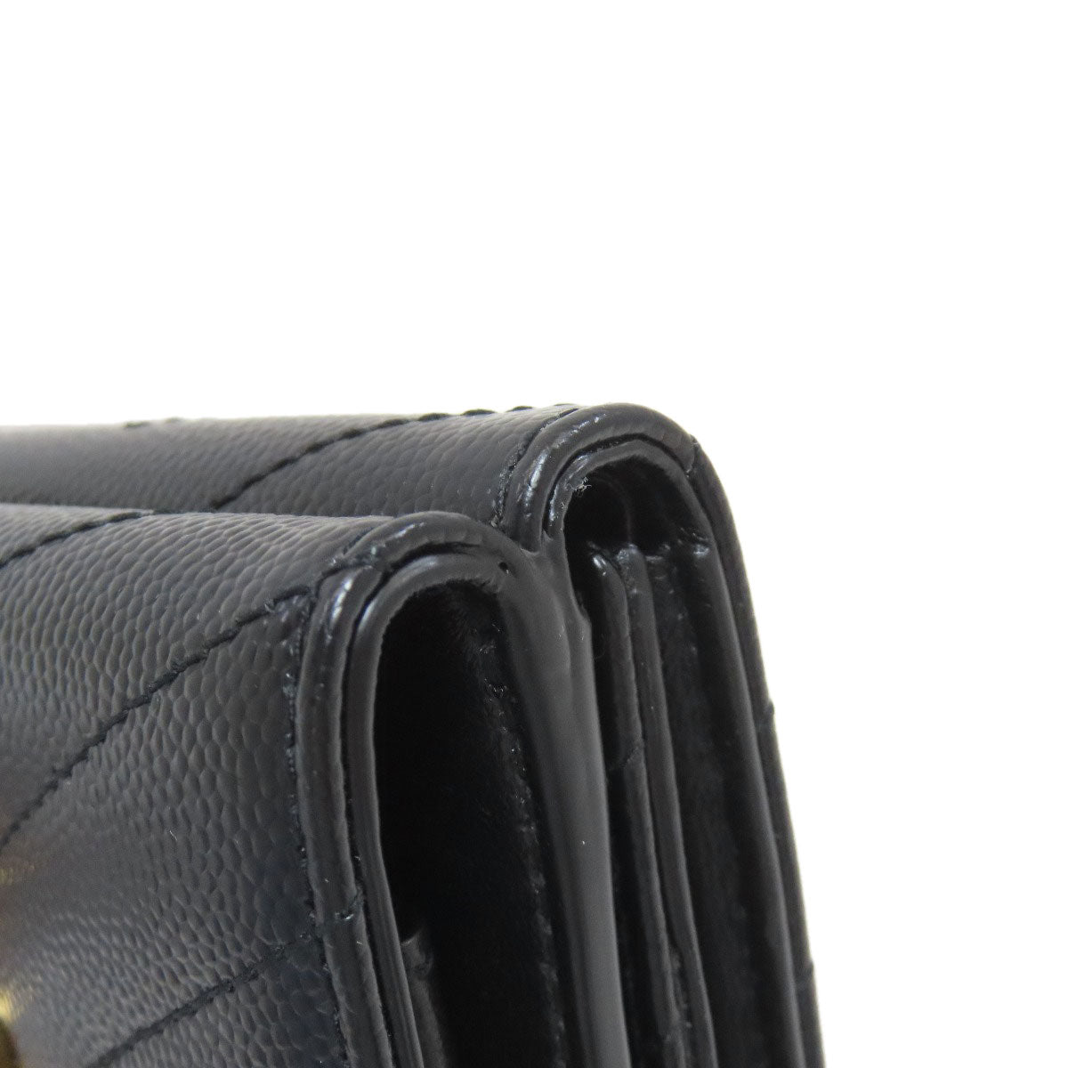 YVES SAINT LAURENT V stitch Cassandra Tri-fold wallet (with Coin Pocket) Calf Ladies [Used]