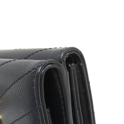 YVES SAINT LAURENT V stitch Cassandra Tri-fold wallet (with Coin Pocket) Calf Ladies [Used]