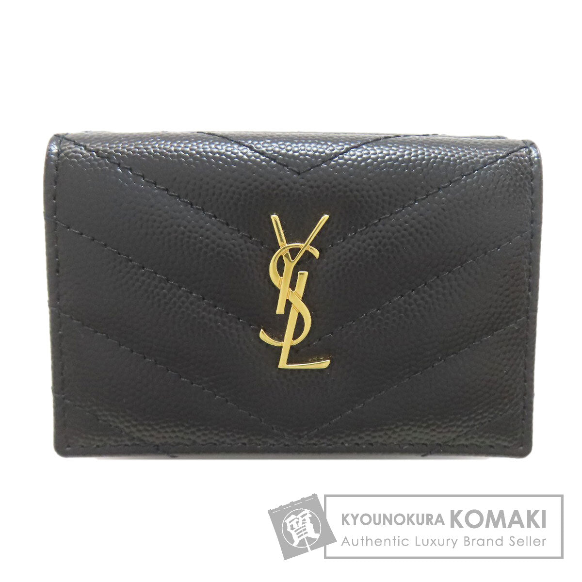 YVES SAINT LAURENT V stitch Cassandra Tri-fold wallet (with Coin Pocket) Calf Ladies [Used]