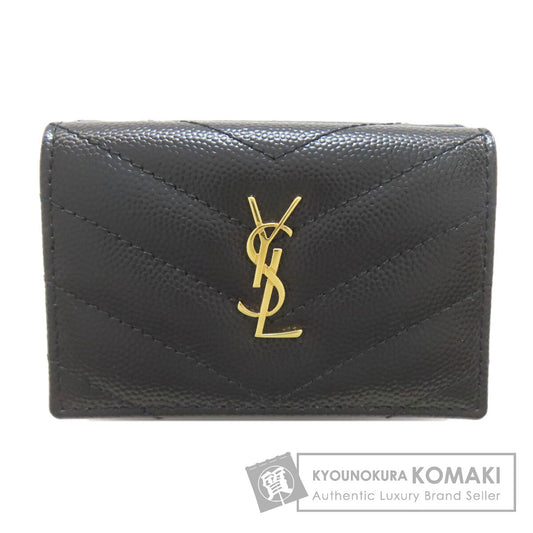 YVES SAINT LAURENT V stitch Cassandra Tri-fold wallet (with Coin Pocket) Calf Ladies [Used]