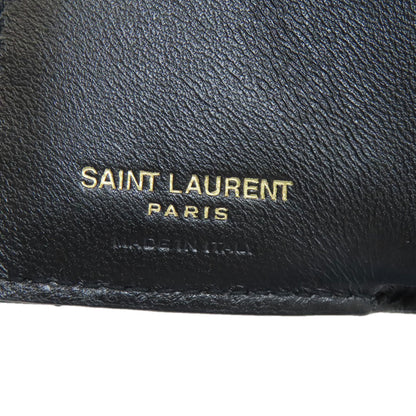 YVES SAINT LAURENT V stitch Cassandra Tri-fold wallet (with Coin Pocket) Calf Ladies [Used]