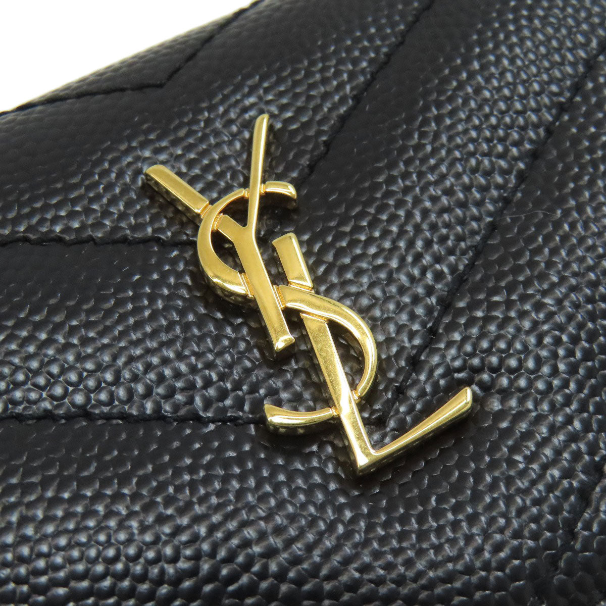 YVES SAINT LAURENT V stitch Cassandra Tri-fold wallet (with Coin Pocket) Calf Ladies [Used]