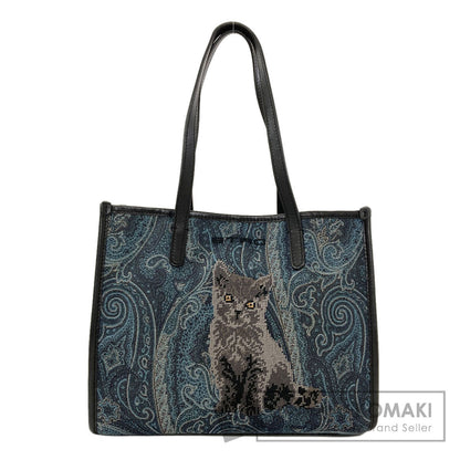 ETRO Paisley pattern cat embroidery Tote Bag Canvas LeatherLadies [Used]