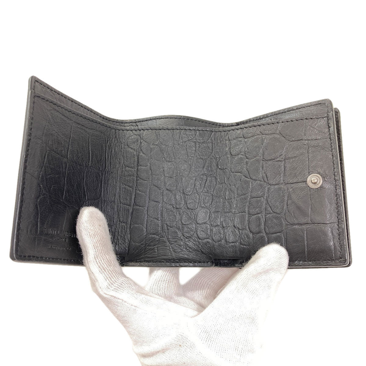 SAINT LAURENT Embossed logo Bifold Wallet with Coin Pocket Leather Ladies [Used]