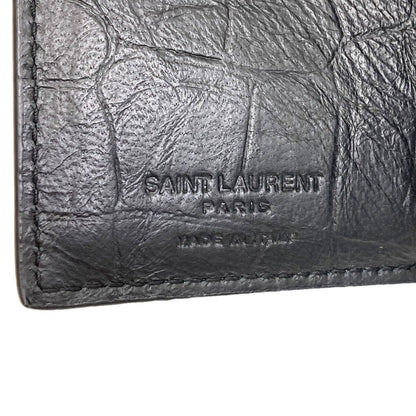 SAINT LAURENT Embossed logo Bifold Wallet with Coin Pocket Leather Ladies [Used]