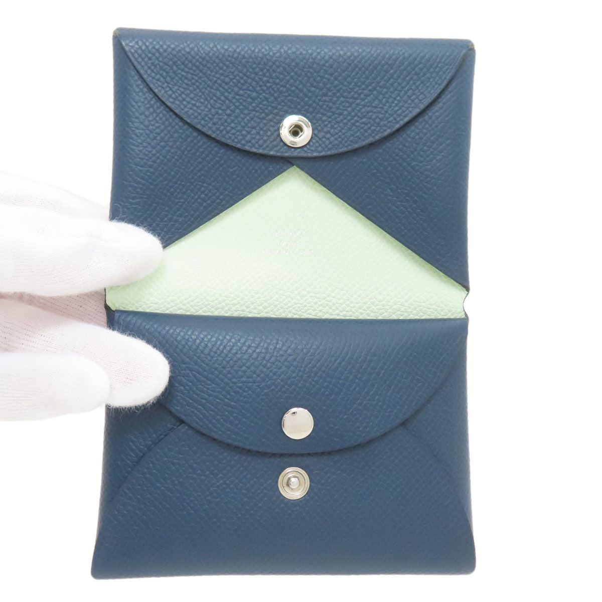 HERMES Calvi Duo Verso SilverHardware Card Case Calf Ladies [Used]