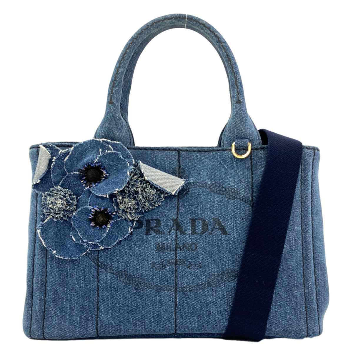 PRADA Canapa Mini Flower 2WAY Handbag Denim Ladies [Used]