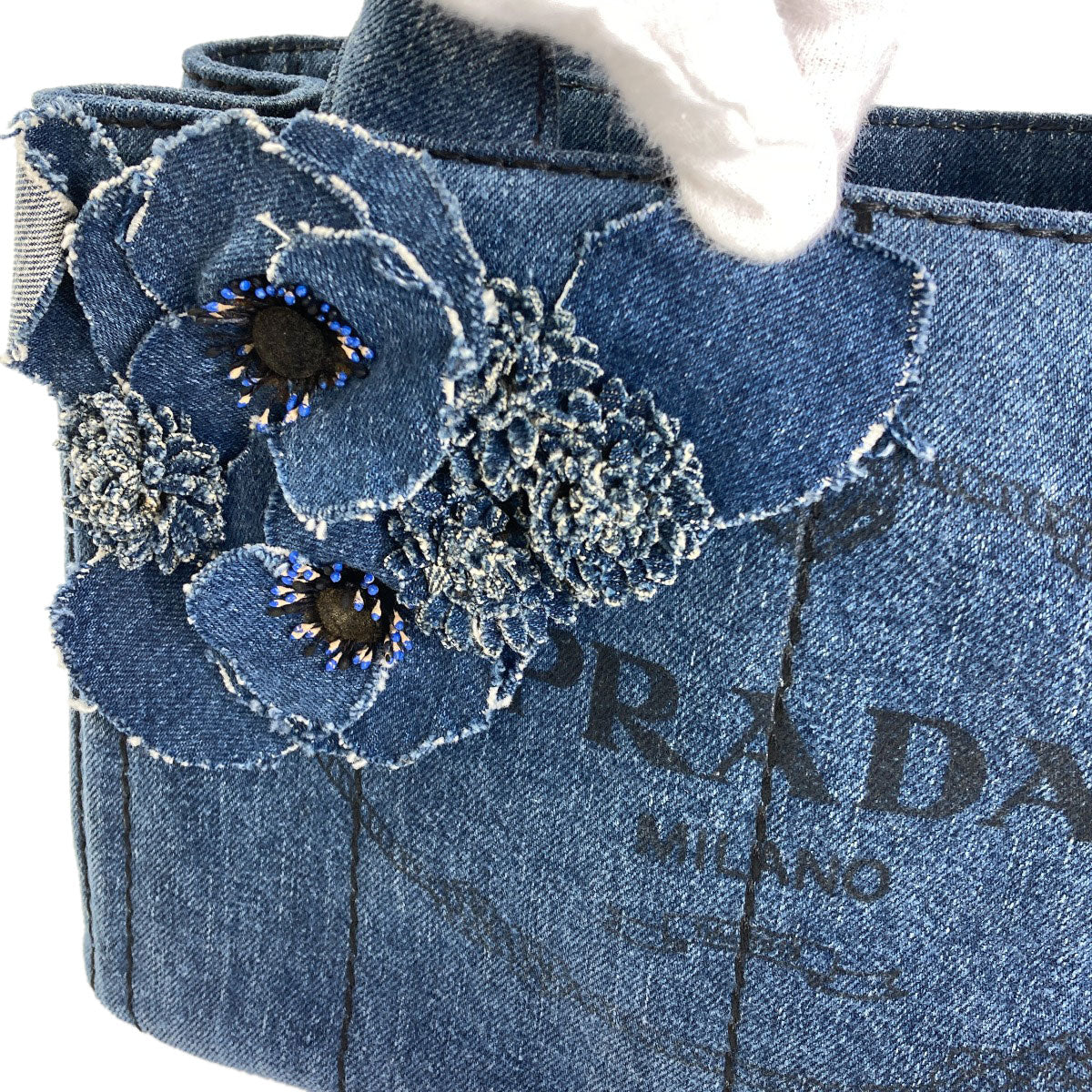 PRADA Canapa Mini Flower 2WAY Handbag Denim Ladies [Used]