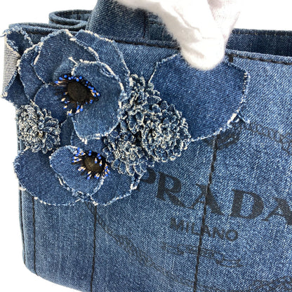 PRADA Canapa Mini Flower 2WAY Handbag Denim Ladies [Used]