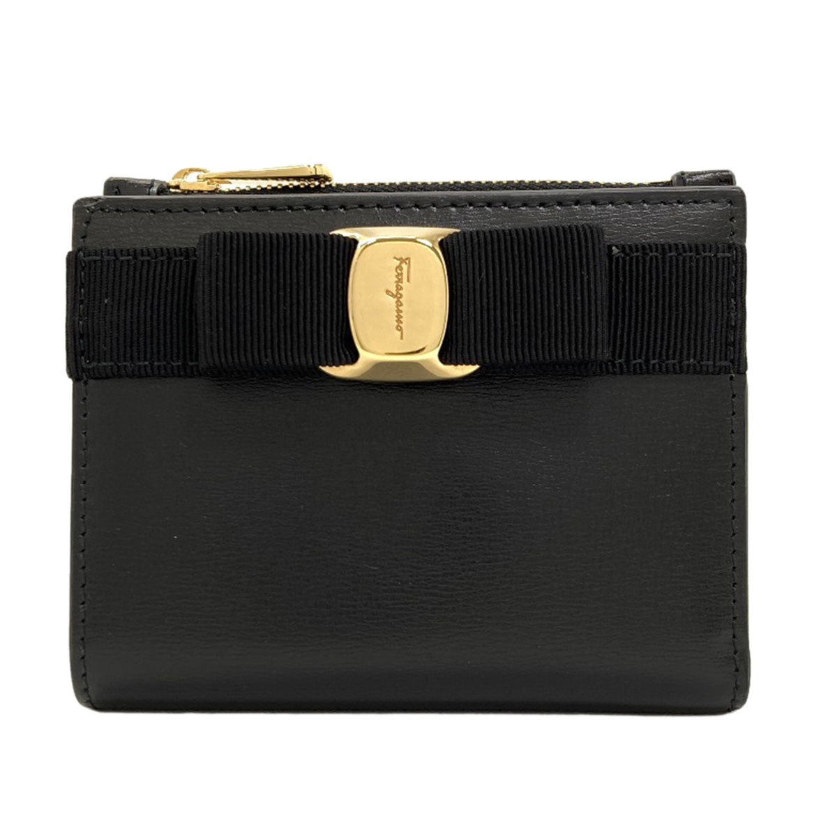 Salvatore Ferragamo Vara ribbon Bifold Wallet with Coin Pocket Leather Ladies [Used]