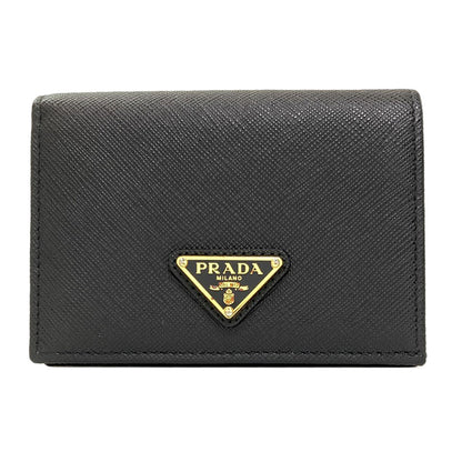 PRADA Logo Hardware Bifold Wallet with Coin Pocket Safiano Ladies [Used]