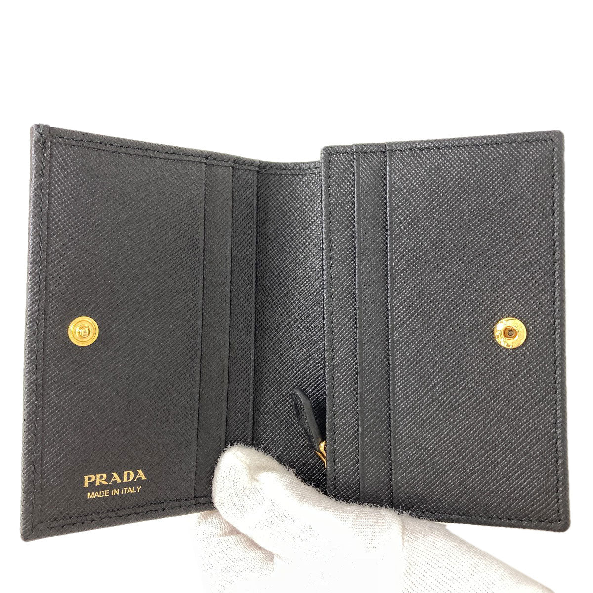 PRADA Logo Hardware Bifold Wallet with Coin Pocket Safiano Ladies [Used]