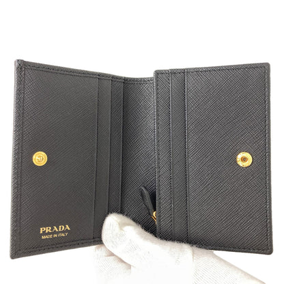 PRADA Logo Hardware Bifold Wallet with Coin Pocket Safiano Ladies [Used]