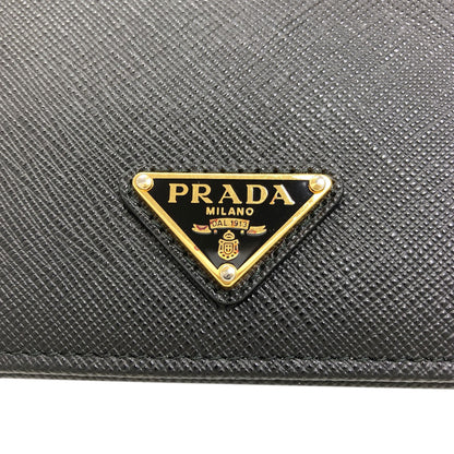 PRADA Logo Hardware Bifold Wallet with Coin Pocket Safiano Ladies [Used]