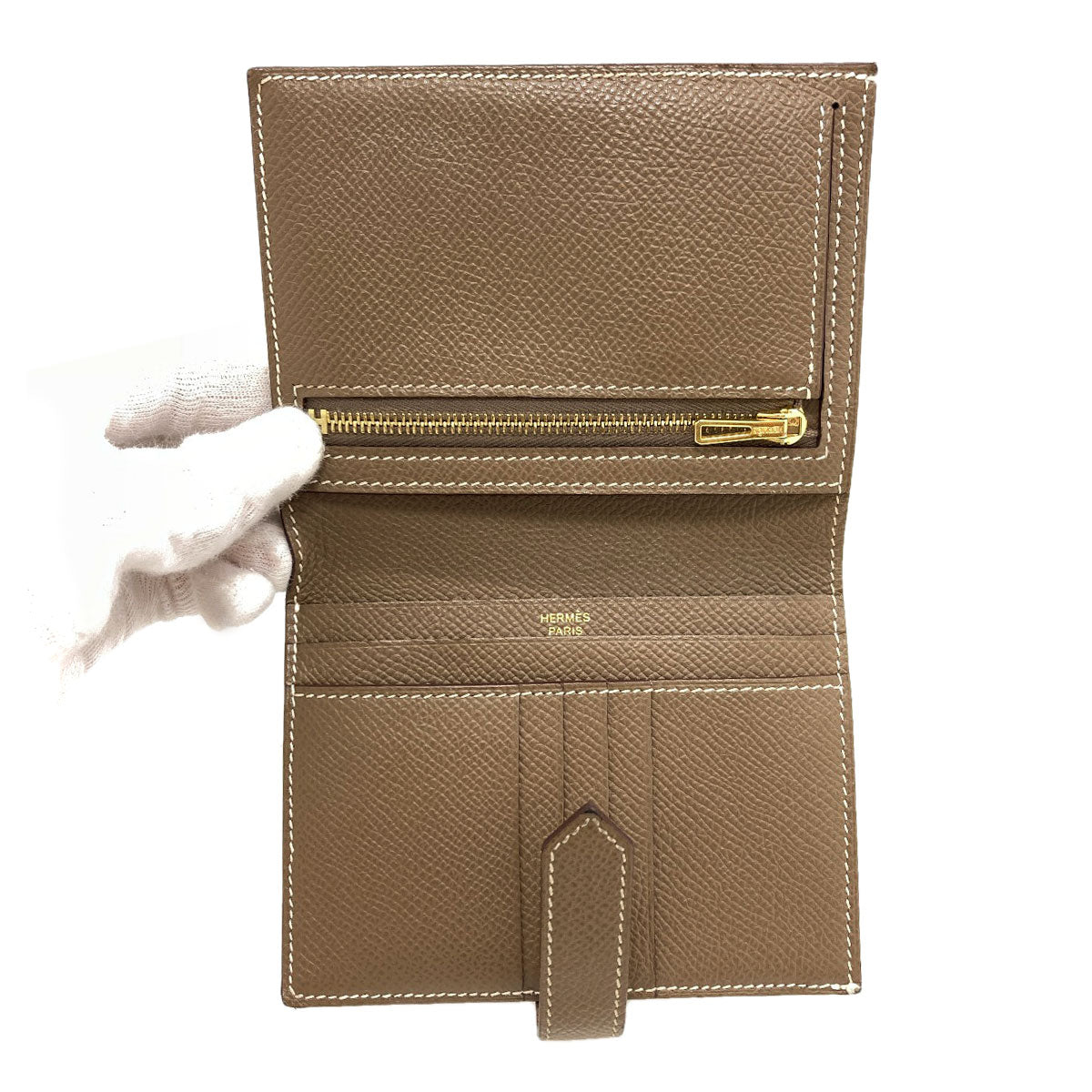 HERMES Bearn Compact Etop GoldHardware Bifold Wallet with Coin Pocket Epsom Ladies [Used]