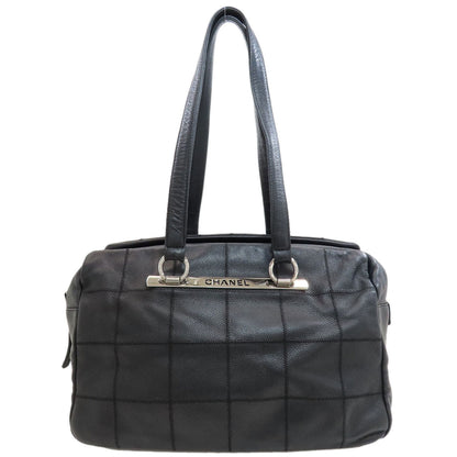 CHANEL Choco Bar SilverHardware Tote Bag Grained Calfskin Skin Ladies [Used]