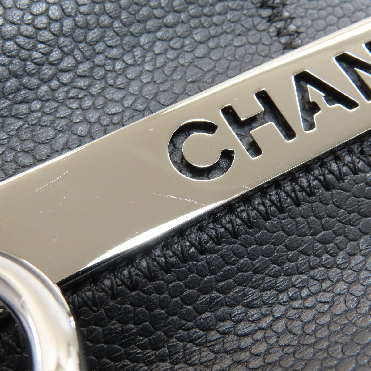 CHANEL Choco Bar SilverHardware Tote Bag Grained Calfskin Skin Ladies [Used]