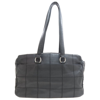 CHANEL Choco Bar SilverHardware Tote Bag Grained Calfskin Skin Ladies [Used]