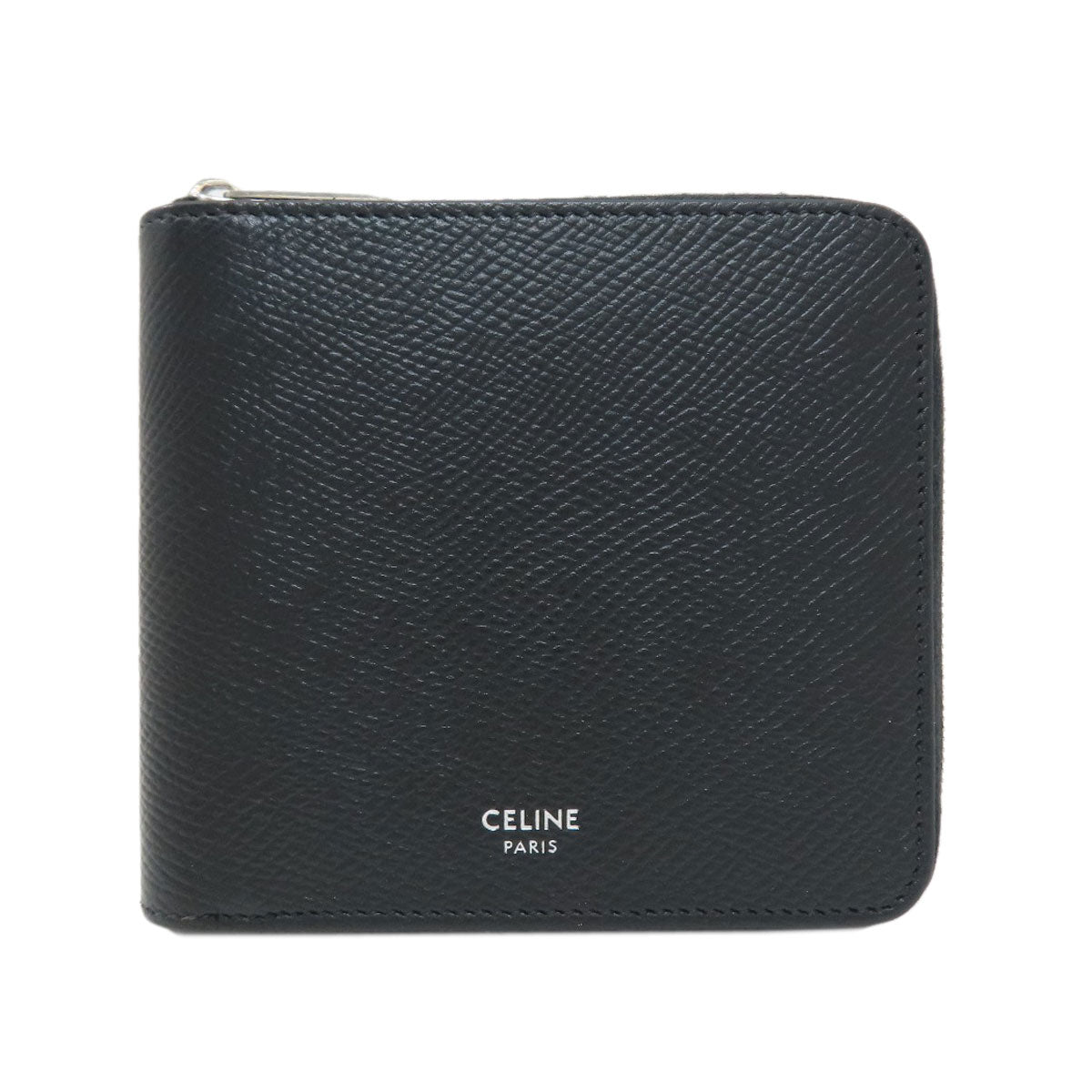 CELINE Zip-by-fold Bifold Wallet with Coin Pocket Grained Calfskin Skin mens [Used]