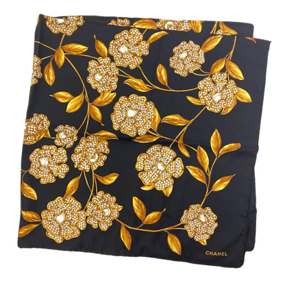 CHANEL Camellia pattern Scarf Silk Ladies [Used]
