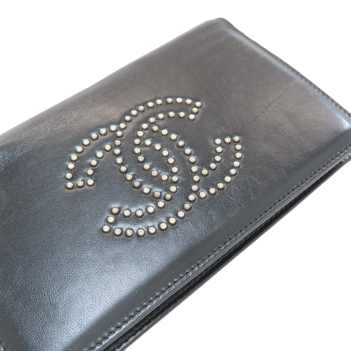 CHANEL COCO Mark Studs SilverHardware Long wallet (with coin pocket) Leather Ladies [Used]