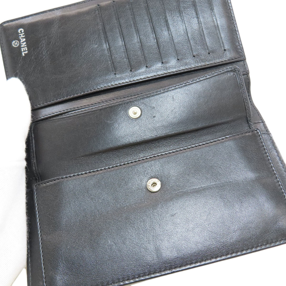 CHANEL COCO Mark Studs SilverHardware Long wallet (with coin pocket) Leather Ladies [Used]