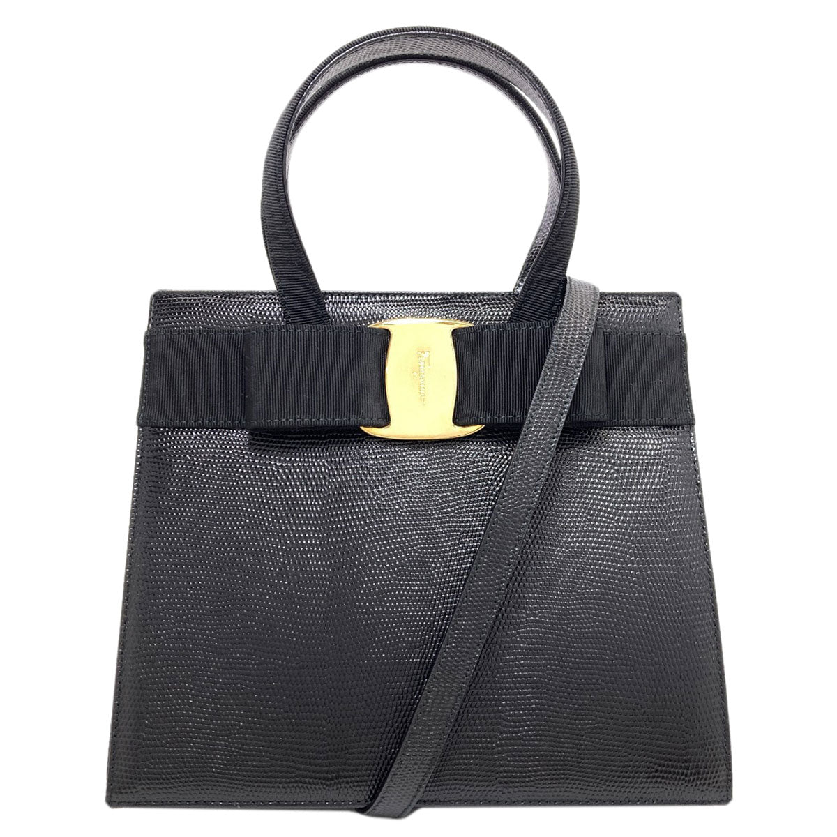 Salvatore Ferragamo Vara Ribbon Embossed 2-Way Bag Handbag Leather Ladies [Used]