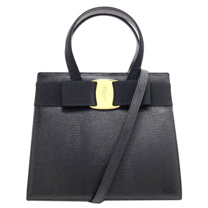 Salvatore Ferragamo Vara Ribbon Embossed 2-Way Bag Handbag Leather Ladies [Used]