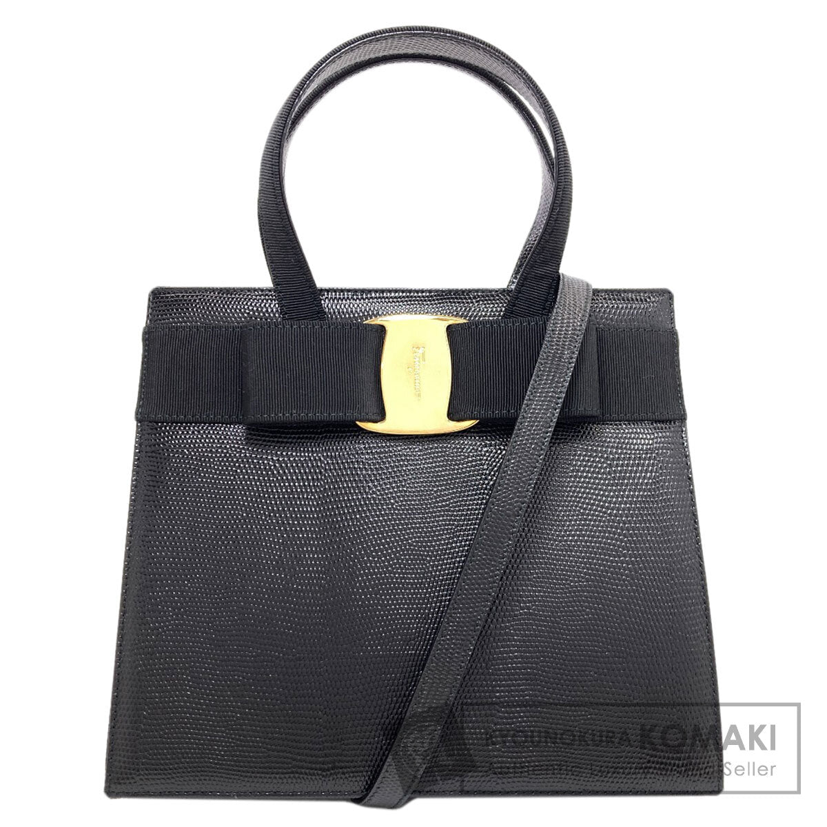 Salvatore Ferragamo Vara Ribbon Embossed 2-Way Bag Handbag Leather Ladies [Used]
