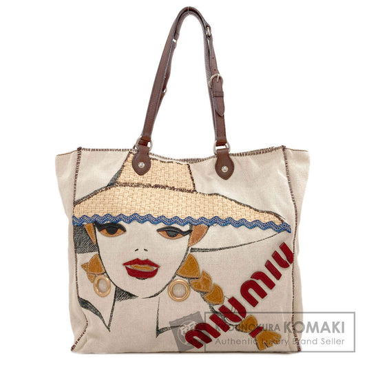 MIUMIU Person motif Tote Bag Canvas Ladies [Used]