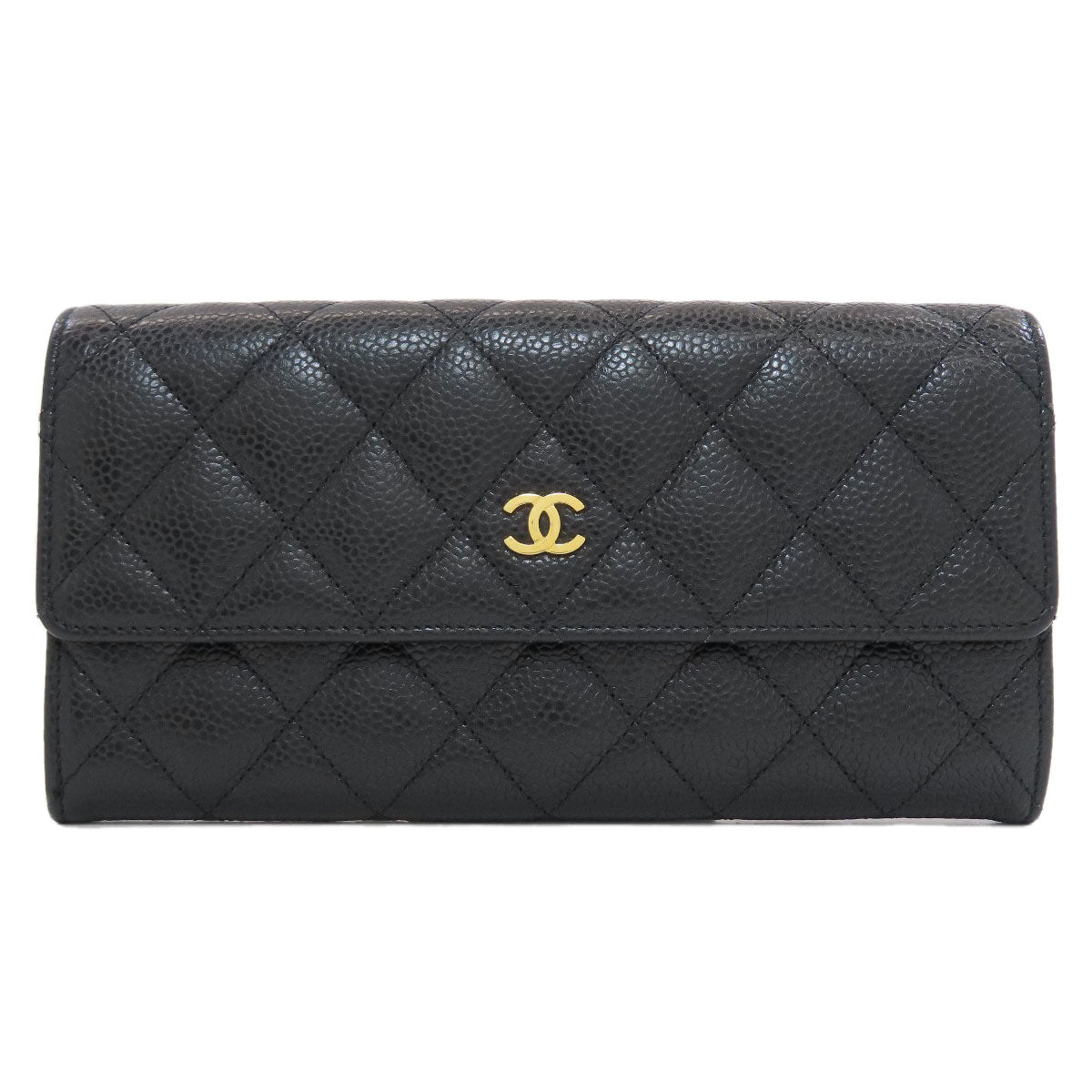 CHANEL Matelasse COCO Mark GoldHardware Long wallet (with coin pocket) Grained Calfskin Skin Ladies [Used]