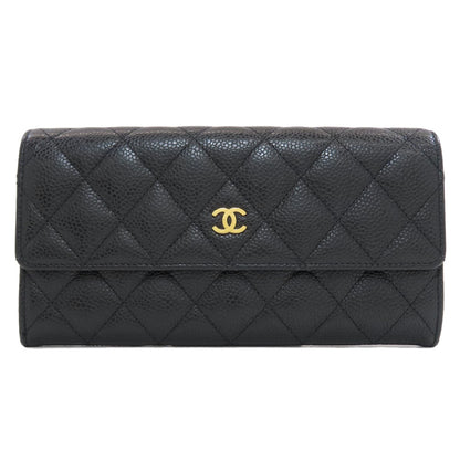 CHANEL Matelasse COCO Mark GoldHardware Long wallet (with coin pocket) Grained Calfskin Skin Ladies [Used]