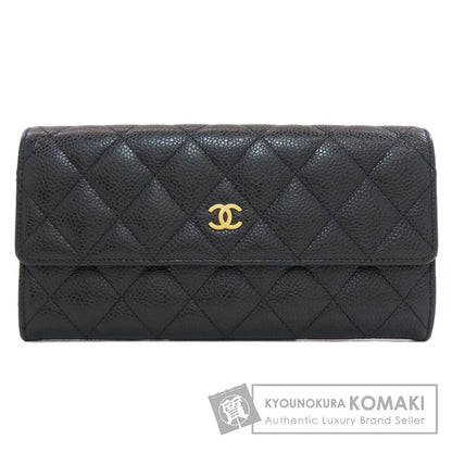 CHANEL Matelasse COCO Mark GoldHardware Long wallet (with coin pocket) Grained Calfskin Skin Ladies [Used]