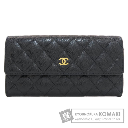 CHANEL Matelasse COCO Mark GoldHardware Long wallet (with coin pocket) Grained Calfskin Skin Ladies [Used]